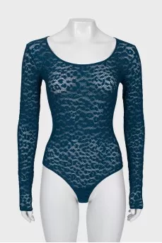 Lace navy turquoise bodysuit