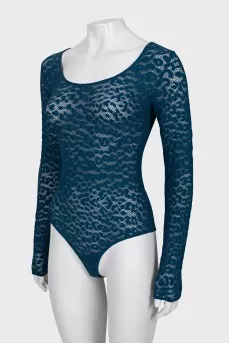 Lace navy turquoise bodysuit