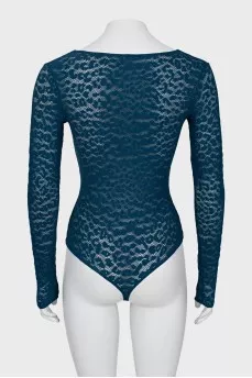 Lace navy turquoise bodysuit