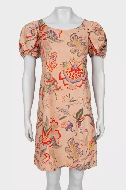 Printed dress with lantern sleeve