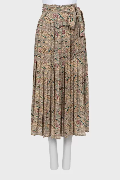 Tie print pleated skirt
