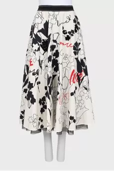 Printed skirt with sequins and beads
