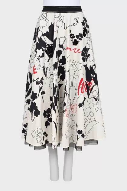 Printed skirt with sequins and beads