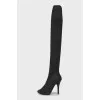 Embossed textile over the knee boots
