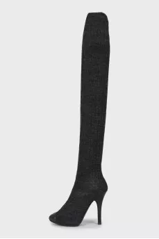Embossed textile over the knee boots