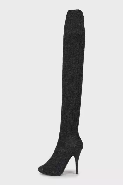 Embossed textile over the knee boots