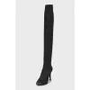 Embossed textile over the knee boots