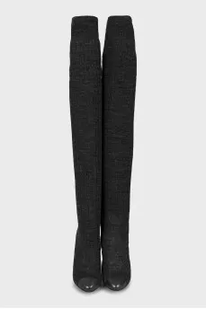 Embossed textile over the knee boots