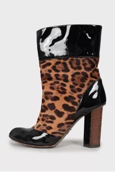 Patent pony leather ankle boots