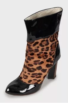 Patent pony leather ankle boots