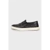 Leather slip-ons with rhinestones