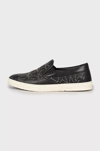 Leather slip-ons with rhinestones