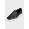 Leather slip-ons with rhinestones