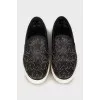 Leather slip-ons with rhinestones