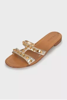 Slippers decorated with rhinestones