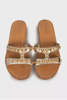 Slippers decorated with rhinestones
