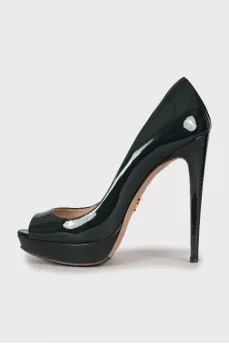 Patent dark green shoes