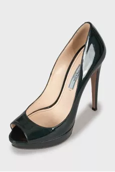 Patent dark green shoes