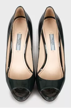 Patent dark green shoes