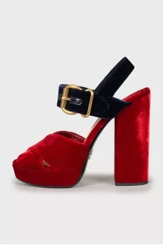 Textile block heel sandals