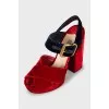 Textile block heel sandals