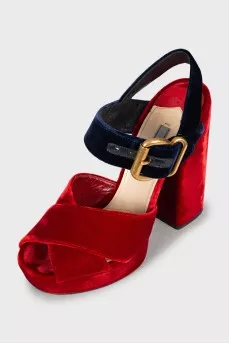 Textile block heel sandals