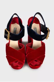 Textile block heel sandals