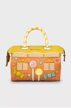Leather bag decorated with appliqué