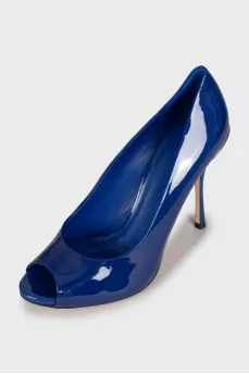 Blue peep toe shoes