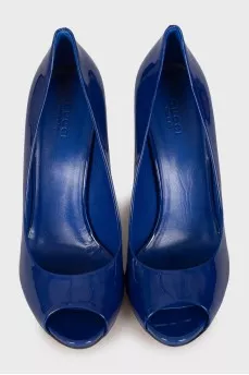 Blue peep toe shoes