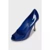 Blue peep toe shoes