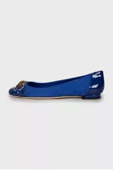 Blue ballet flats with patent toe