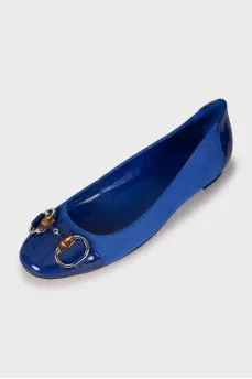 Blue ballet flats with patent toe
