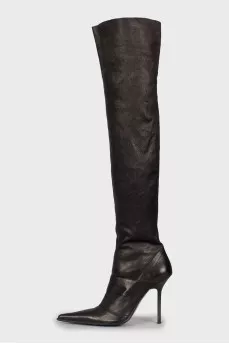 Pointed toe leather over the knee boots