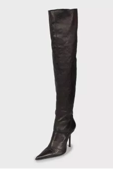 Pointed toe leather over the knee boots