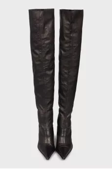Pointed toe leather over the knee boots