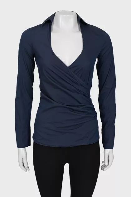 Blue blouse with drape