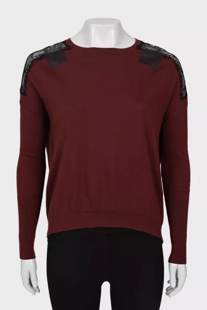 Burgundy sweater with lace