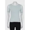 Blue top with translucent sleeves