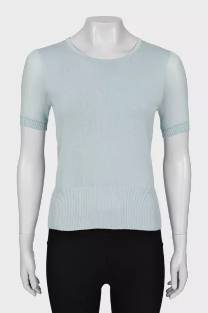 Blue top with translucent sleeves