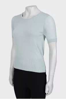 Blue top with translucent sleeves