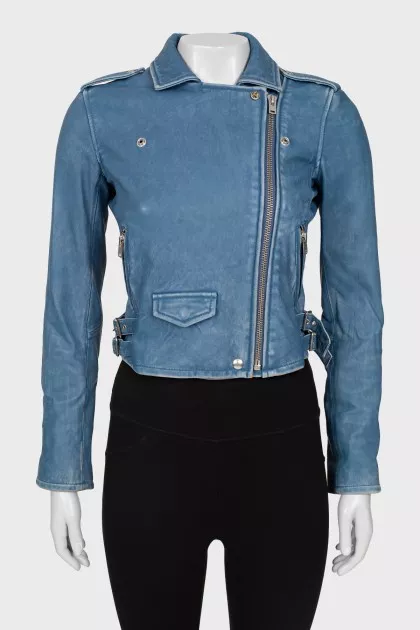 Blue leather jacket
