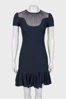 Navy blue dress with a frill at the hem