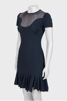 Navy blue dress with a frill at the hem