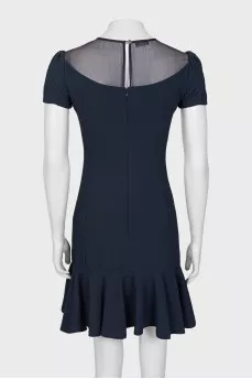 Navy blue dress with a frill at the hem