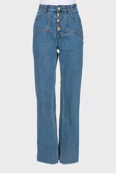Jeans with asymmetrical button seams