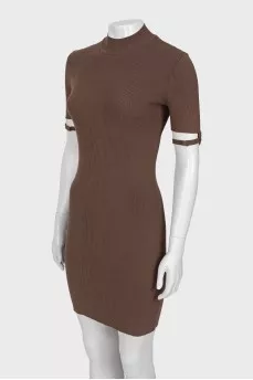 Short sleeve brown mini dress
