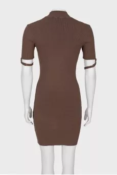 Short sleeve brown mini dress