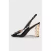 Patent sandals with a print heel