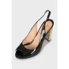 Patent sandals with a print heel
